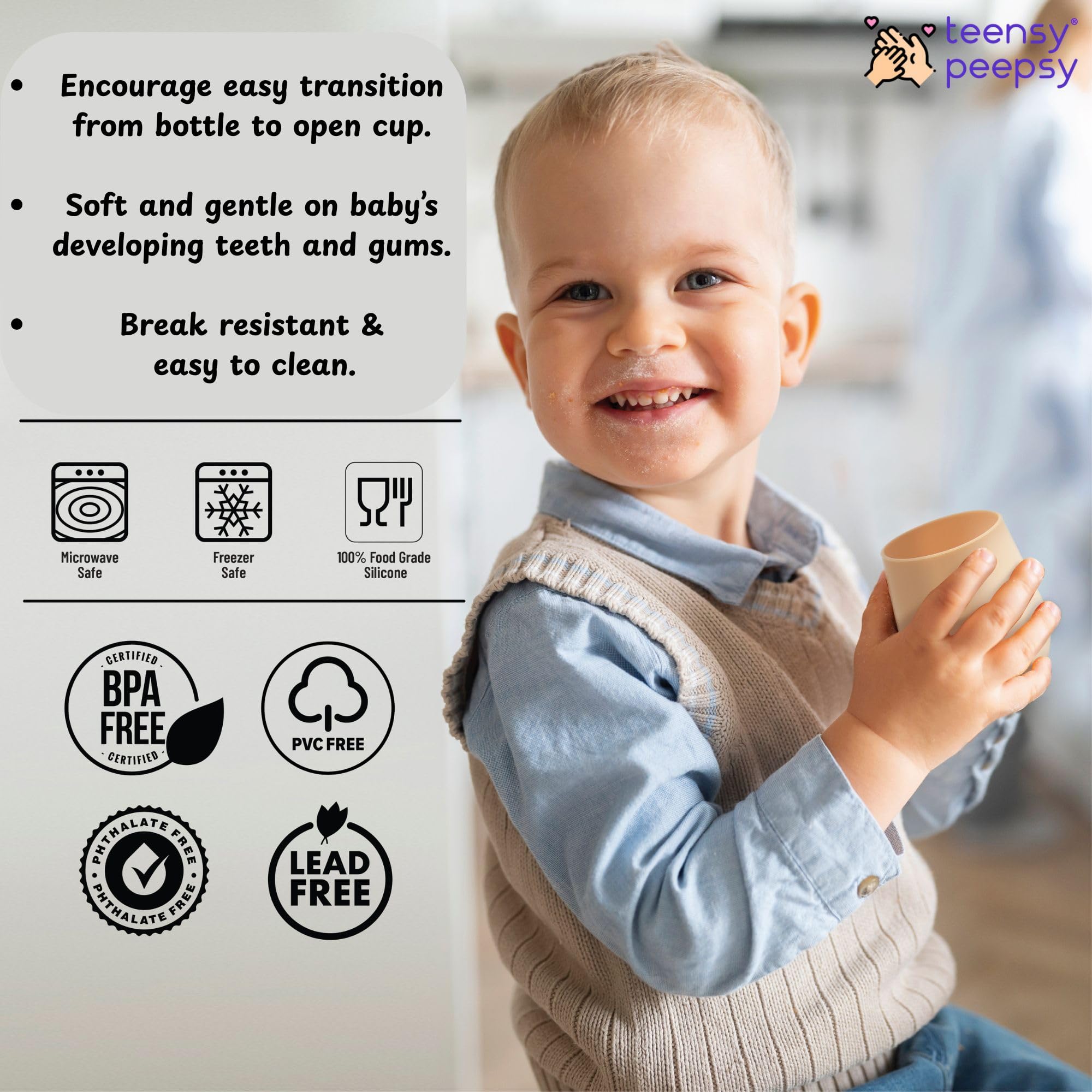 teensy peepsy Silicone Training Cups for Babies 4 Months+ | 2 pack Tiny Transition Cup for Baby Girl Gift, Baby Water Cup for 6-12 Months, Toddler Open Cups 2oz, Baby Essentials for BLW (Lilac Blush)