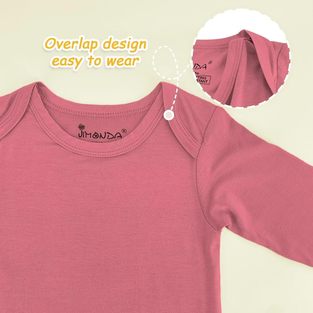 Jimonda Baby Bodysuits Rayon from Bamboo Long Sleeve Baby Boys Girls Rompers Soft Outfits Newborn Clothes (Sakura pollen&Rosered,12-18 Months)