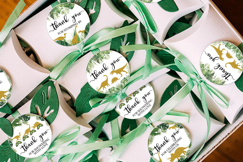 80 Pieces Cute Dinosaur Thank You Stickers, Boy Baby Shower Birthday Party Decorate Watercolor Little Dino Themed Round Party Gift Wrap Bag Label Decorations, 4 Design Stickers