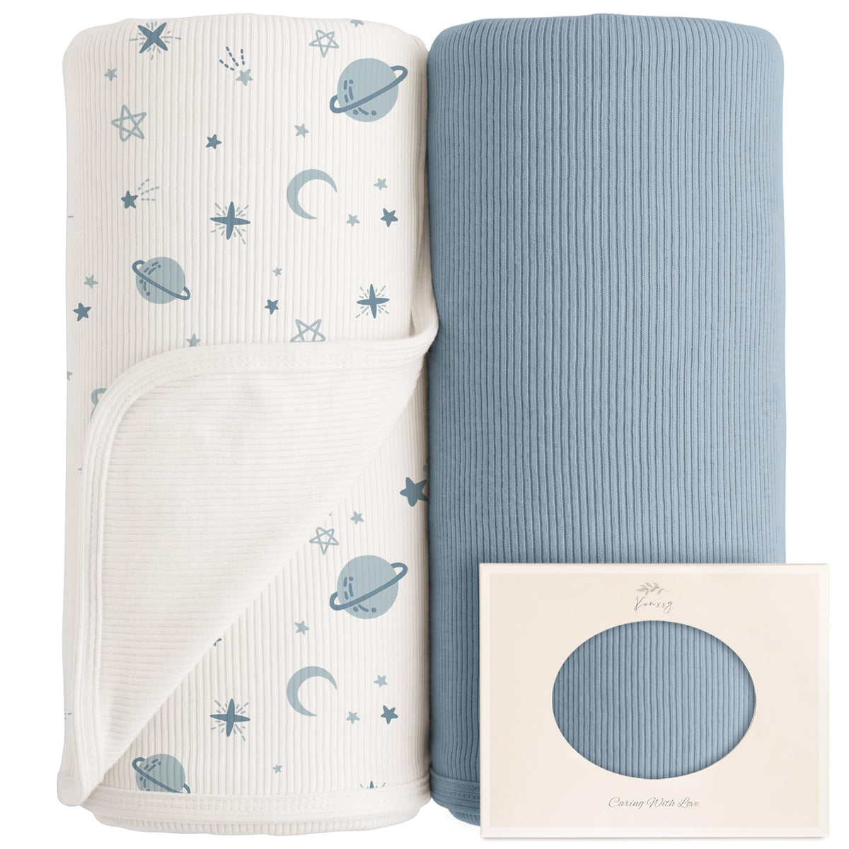 Konssy 2 Pack Ribbed Knit Swaddle Blankets for Baby Boys & Girls, 33"x42"