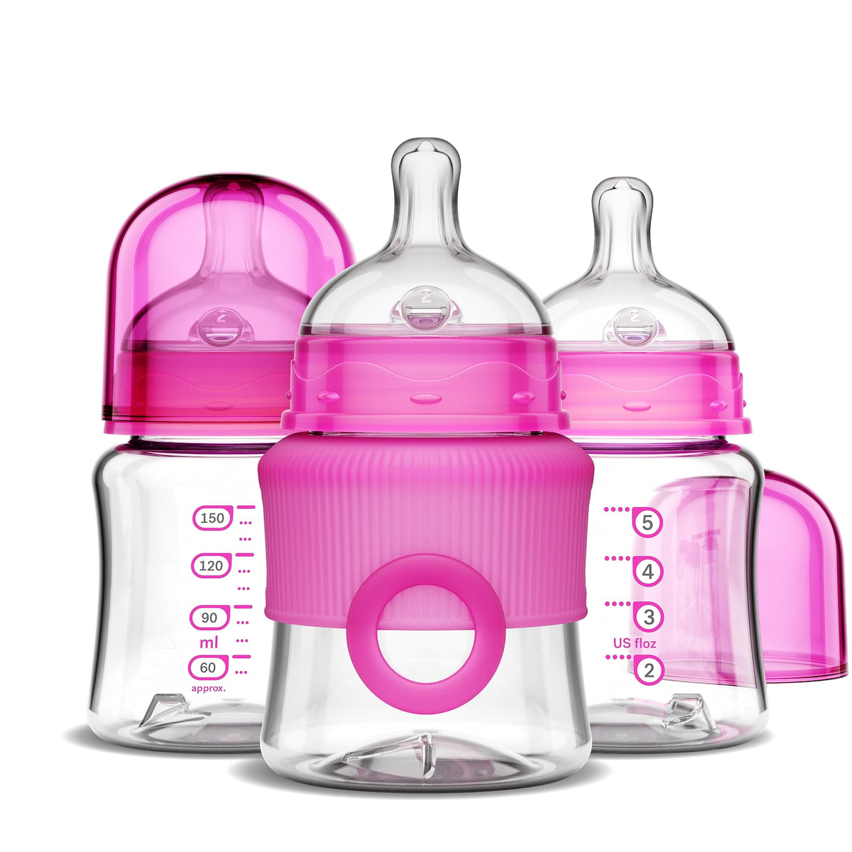 Smilo Baby Bottle Set with Stage 0 Slow Flow Anti Colic Nipple, 5 Oz / 150 ml Capacity, 3X Pack of Anti Colic Baby Bottles 0-3 Months - Glow in the Dark