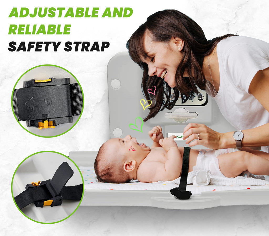 Alpine Wall Mounted Baby Changing Station - Horizontal Baby Changing Table Foldable Diaper Tables with Safety Strap for Commercial Bathroom, ADA Complaint (Hardware Included) White Gray