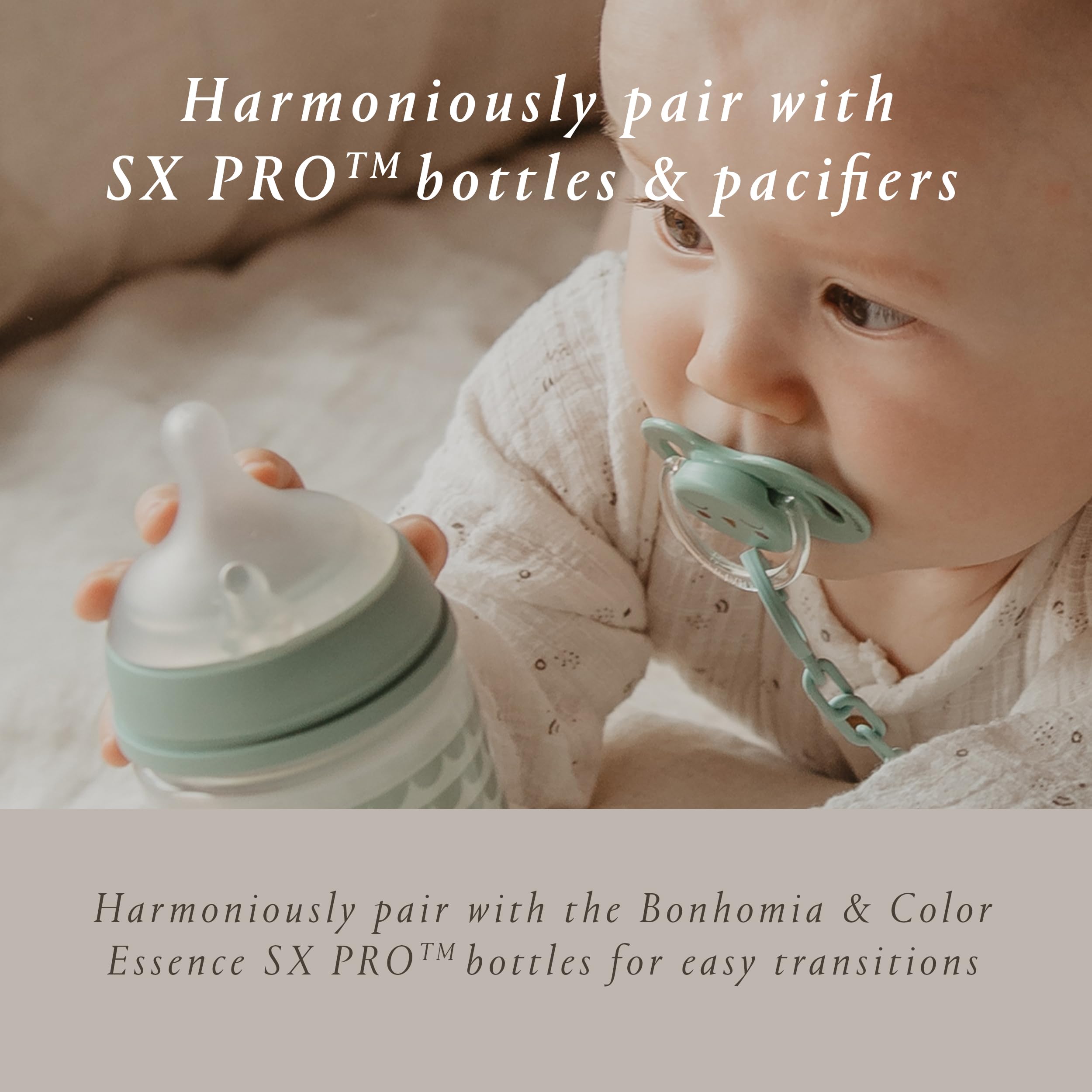Suavinex Bonhomia SX PRO Physiological Pacifier, Supports Breastfeeding Babies, Pacifiers 0-6 Months, 2 Pack Baby Pacifier, Baby Accessories, (Pink/Beige)