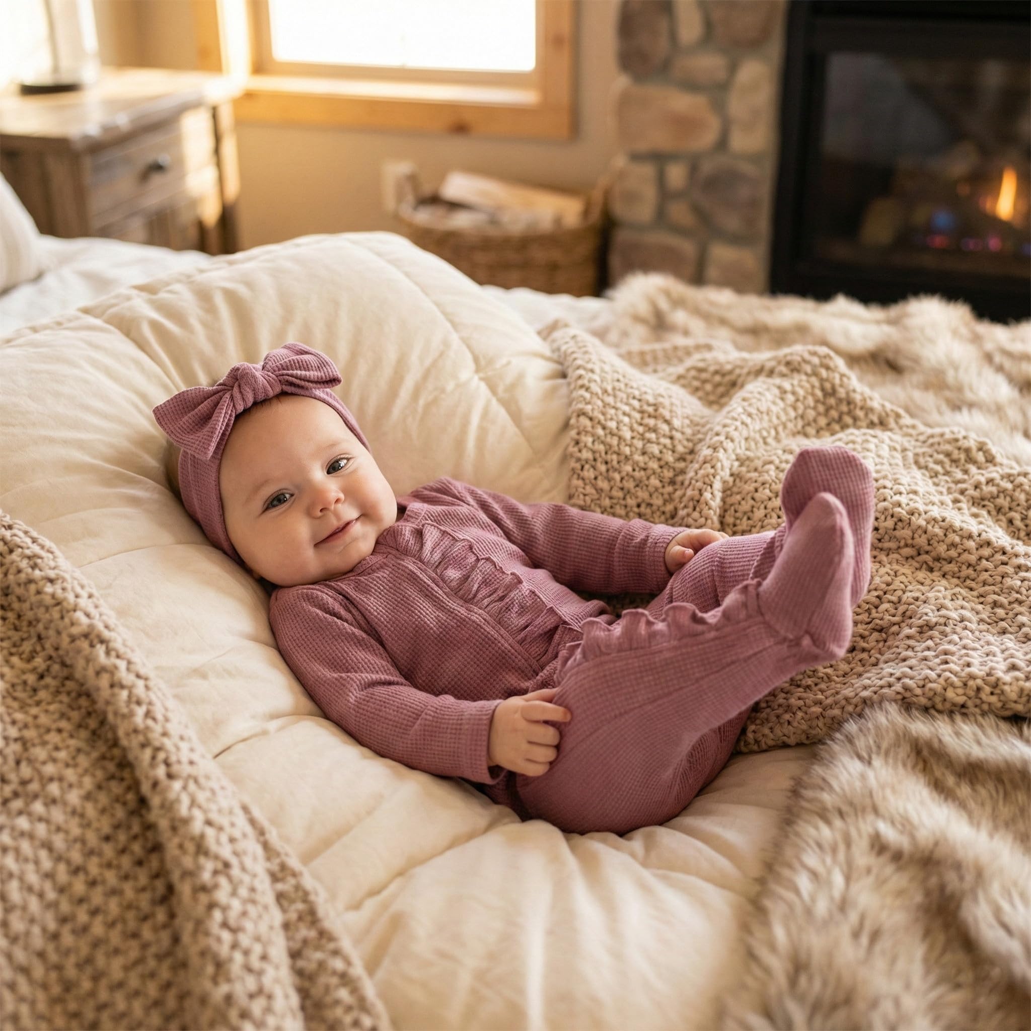 CIYCUIT Baby Girls Clothes Newborn Long Sleeve Zip Up Onesie Romper with Headband Fall Winter Outfits Purple 0-3 Months