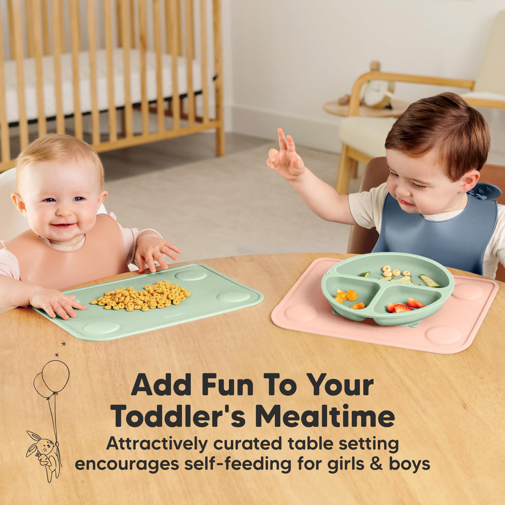 KeaBabies 2pk Silicone Placemats for Toddlers, Kids, Baby, 12x9 (Mellow, S)