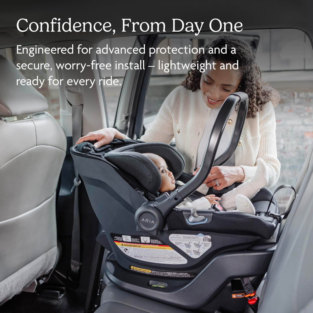 UPPAbaby Aria V2 Lightweight Infant Car Seat - Load Leg + Anti-Rebound Panel - Infant Insert + All-Weather FootCover Included - Direct Stroller Attachment - Greyson (Charcoal Mélange)