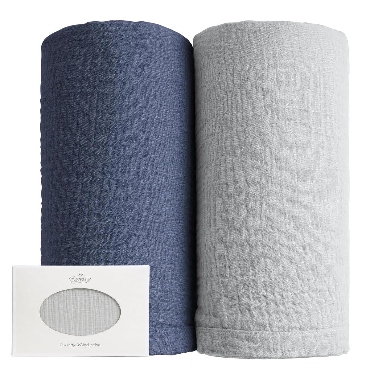 Konssy Muslin Swaddle Blankets, 100% Cotton Receiving Blankets, 47"x 47"
