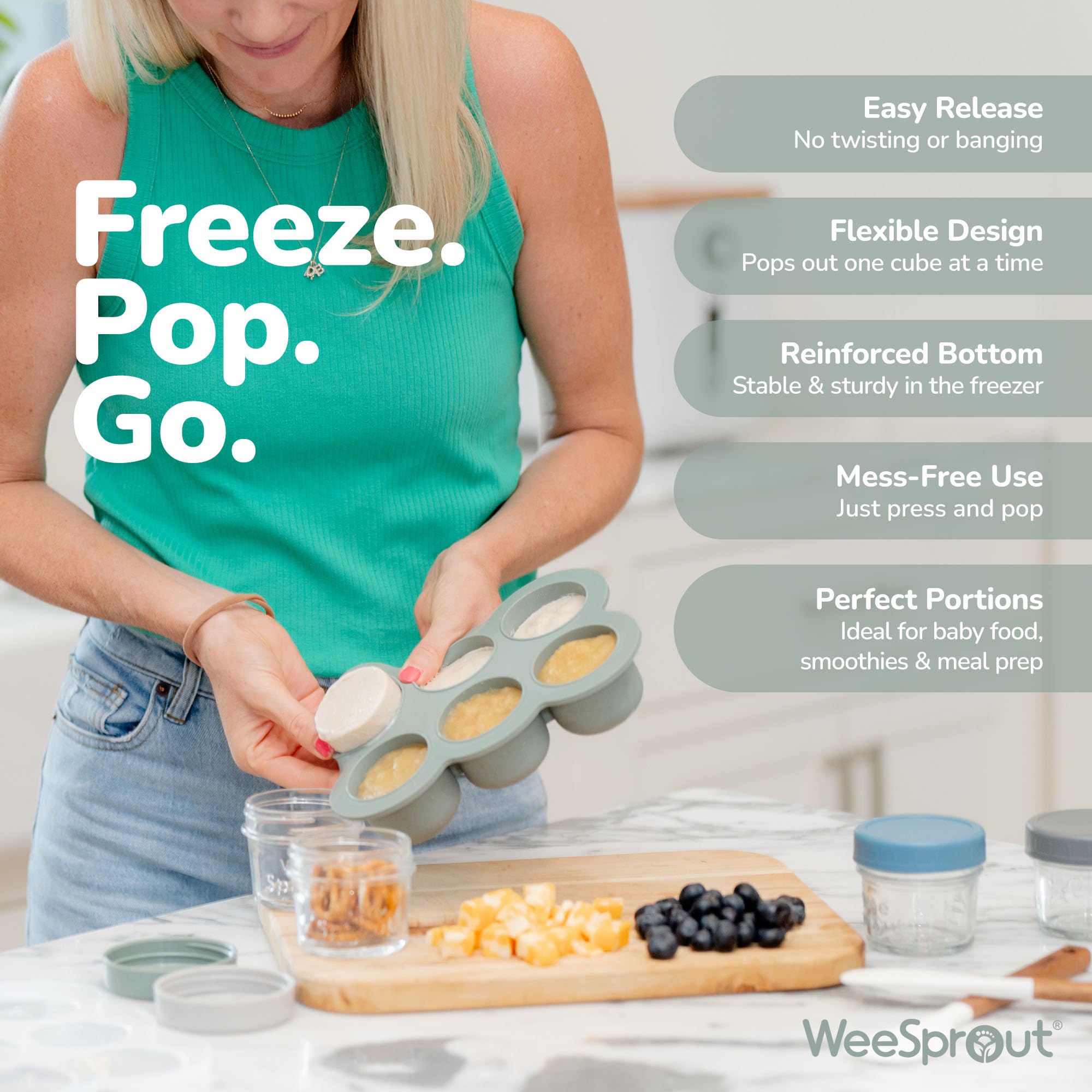 WeeSprout Silicone Freezer Tray with Clip on Lid Perfect Food Storage Container for Homemade Baby Food, Vegetable, Fruit Purees, and Breast Milk (Bright Blue, Six 3 Ounce Sections)