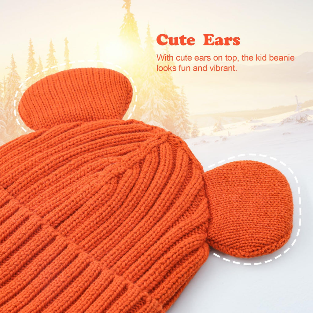 RUIKUNA Toddler Boy Winter Beanie Baby Knit Hat Warm Girl Beanies Newborn Cute Hats for Kid Orange