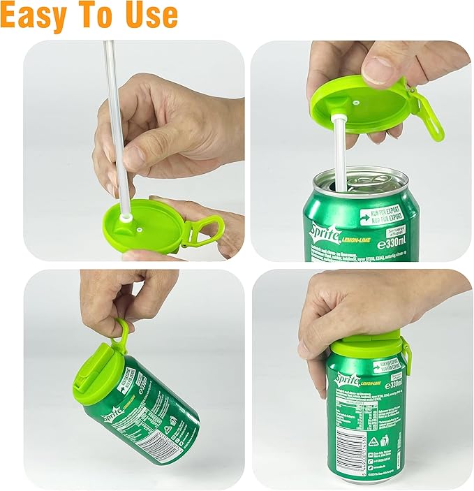 6 pack 6 color Soda Can Lids with Straws, Reusable Silicone Straws Soda Can Covers, BPA-Free,Airtight Seal, Easy to Use, Prevents Spills, Fits Standard Cans.