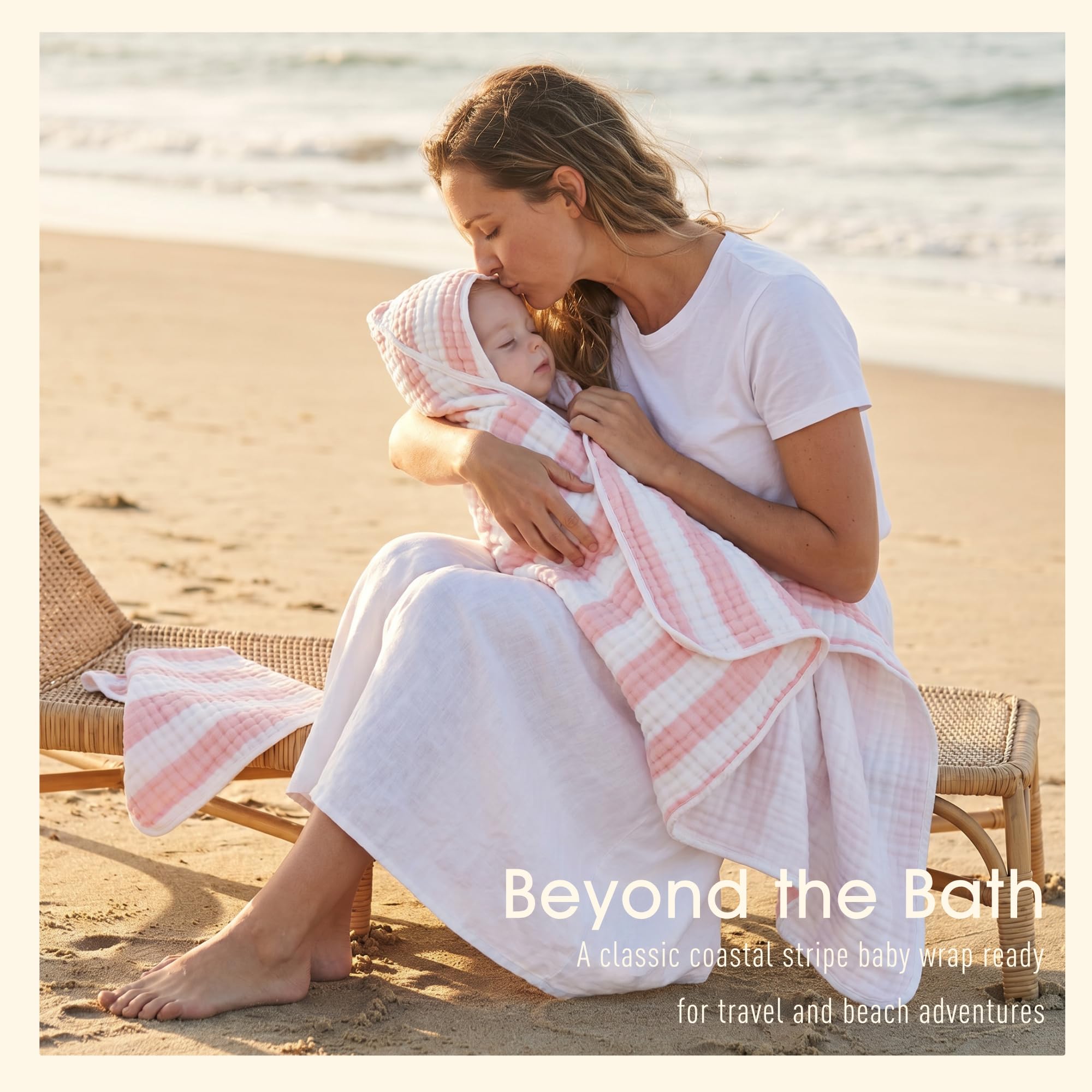 HardNok Organic Muslin Hooded Baby Bath Towel 4pc for Newborn - Pink Stripe