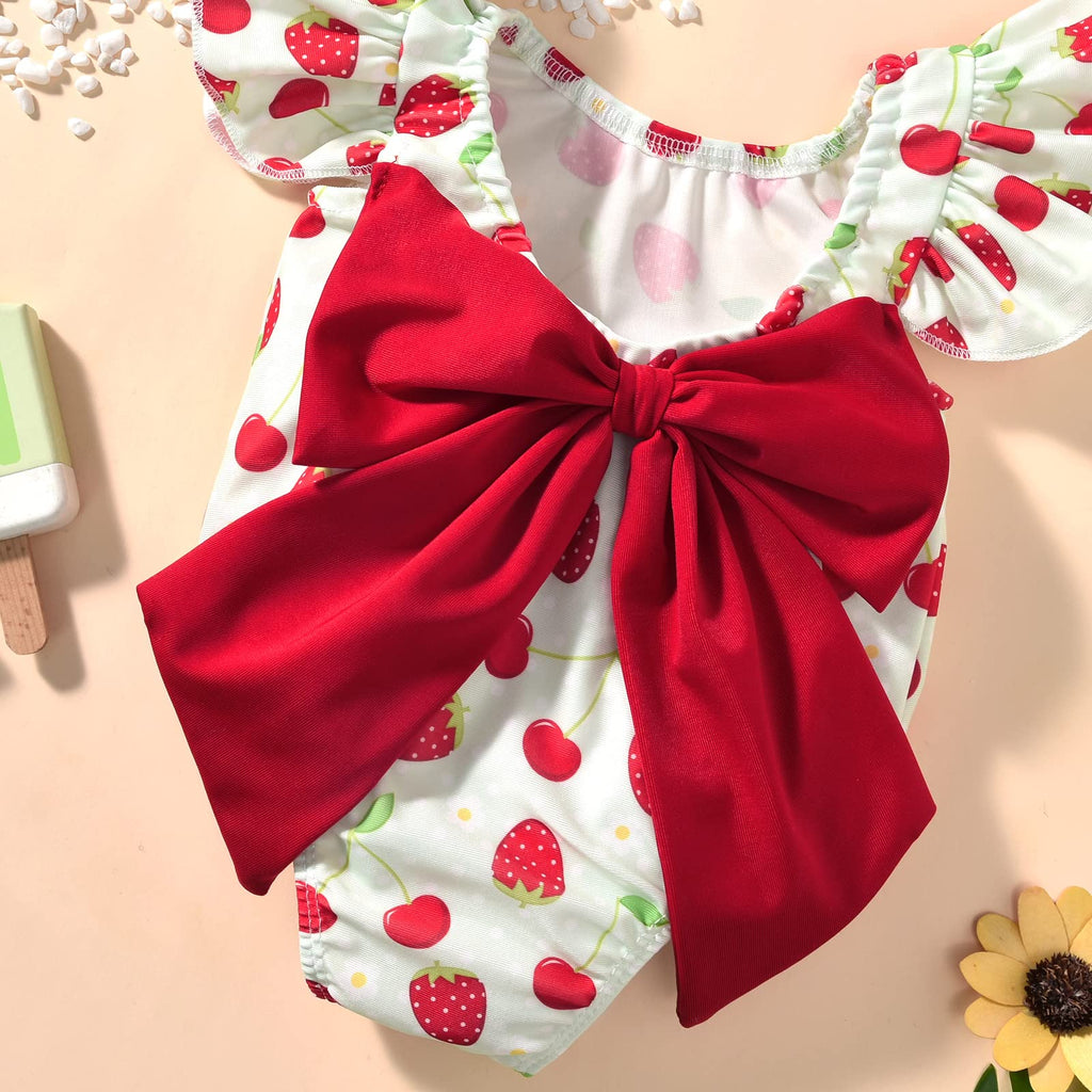 HIHA Baby Swimsuit Girl Infant Bathing Suit Ruffle Summer One Piece Strawberry Pattern Swimwear Sunsuit,0-6 Months