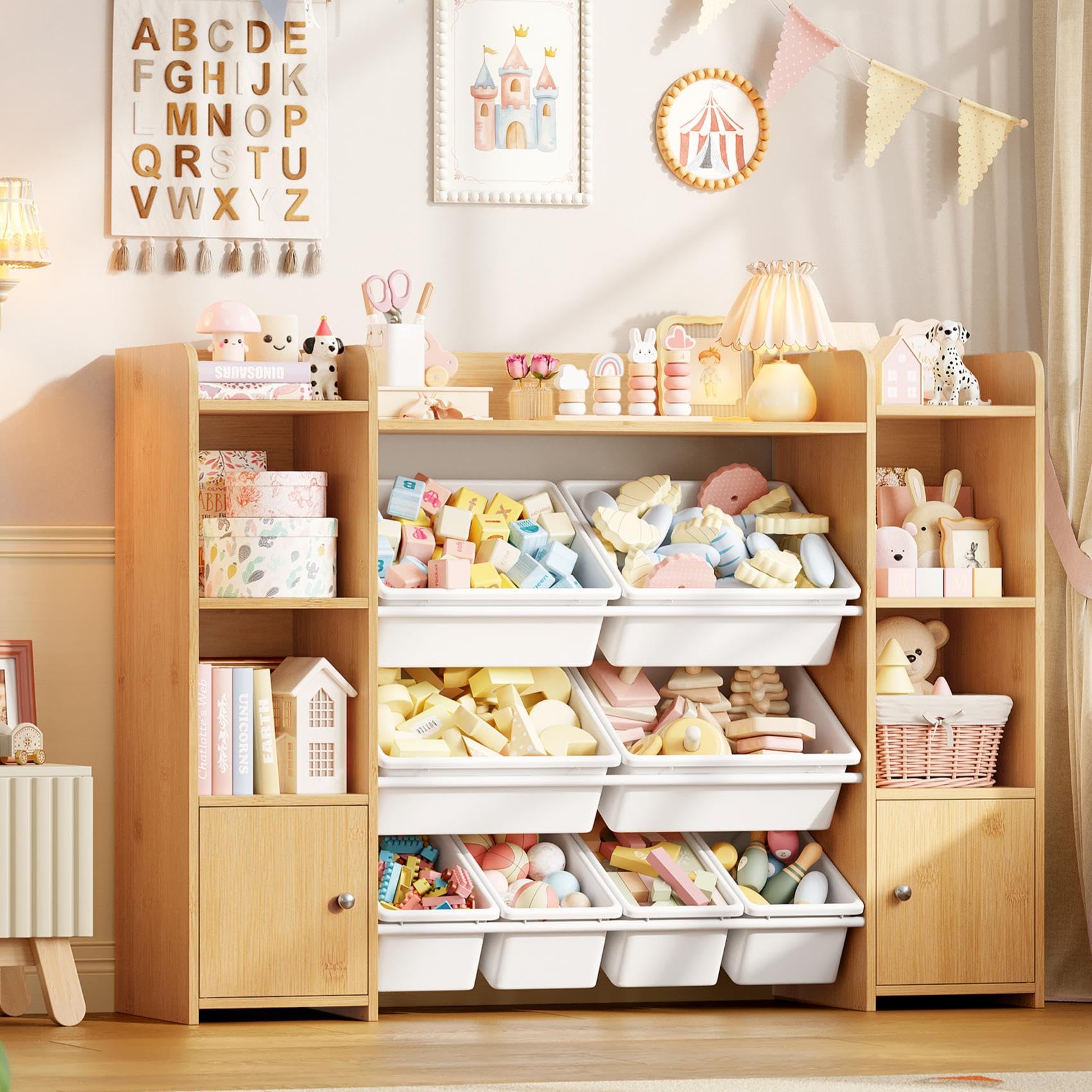 FOTOSOK Toy Storage Organizer with 8 Toy Bins, Toy Organizer Toy Bin for Kids