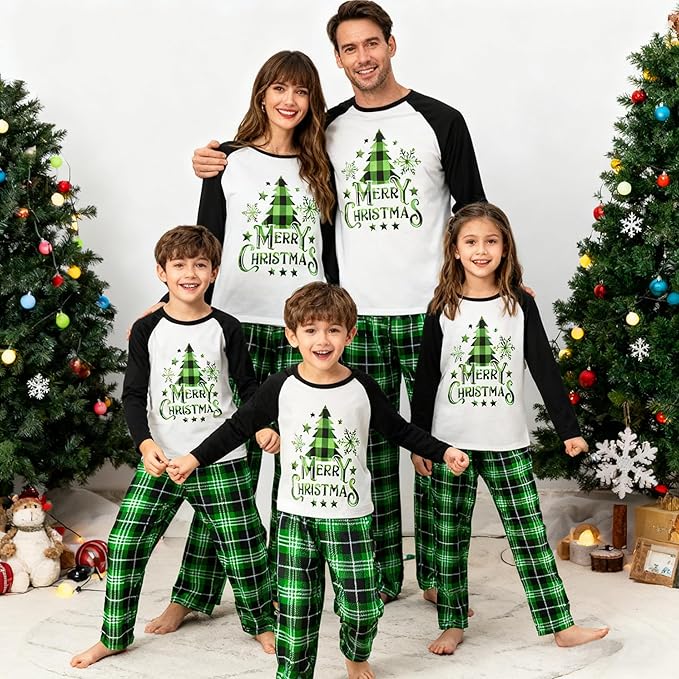 Awoscut Christmas Family Matching Pajamas Christmas Pjs Holiday Nightwear Sleepwear Sets Long Sleeve Pjs