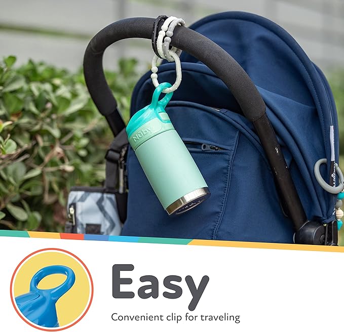 Nuby Thirsty Kids No Spill Flip-It Reflex Stainless Steel Travel Cup or Water Bottle - 10 Oz - 18+ Months - Aqua Mint - Back to School Essentials