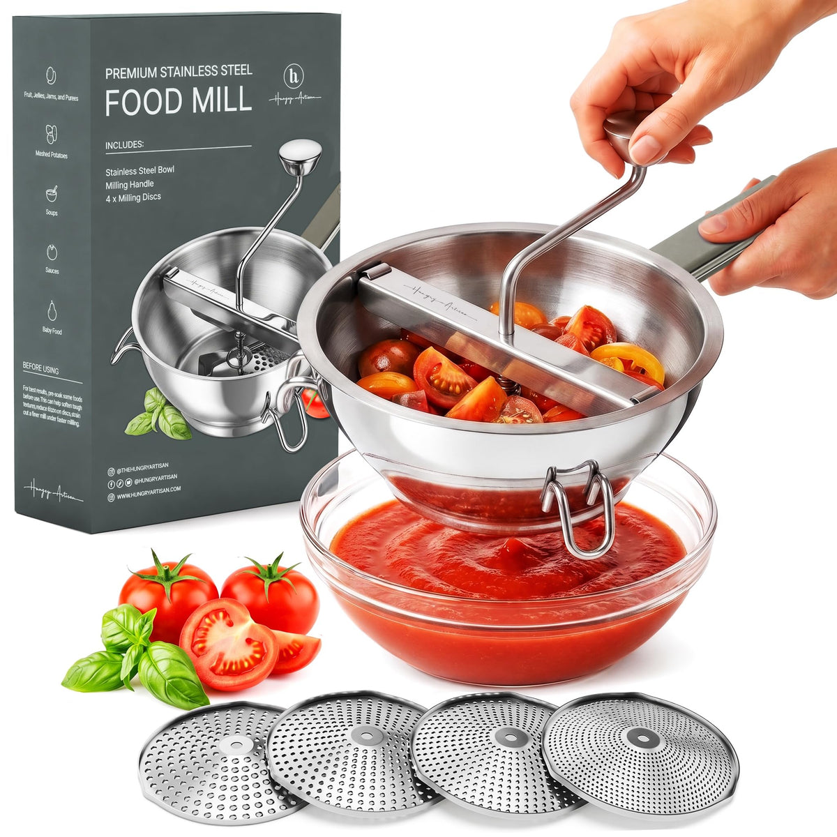 Hungry Artisan 4-Disc Food Mill for Jams, Purees & Silky Sauce