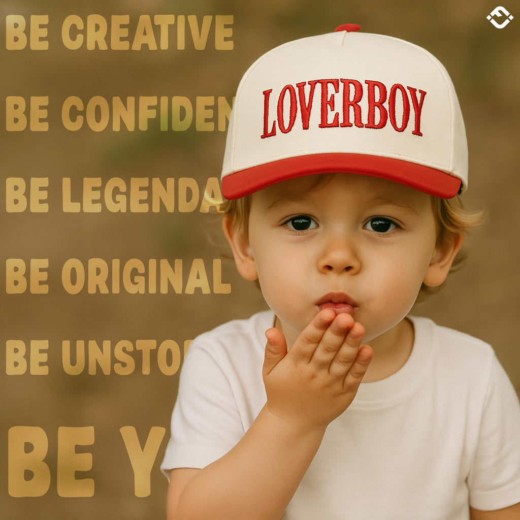 Kids 2 Tone Trucker Snapback Hat - Loverboy - Red/Beige