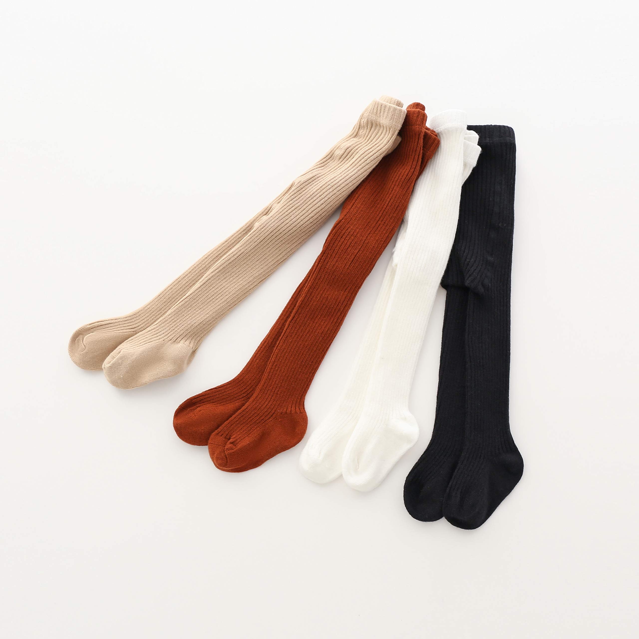 CECORC Girls Tights – Thick Toddlers Girl Leggings–Seamless Cable Knit Cotton Stockings – Girls' Accessories,4-6 Years, 4 Pack (Black+white+redbrown+beige)