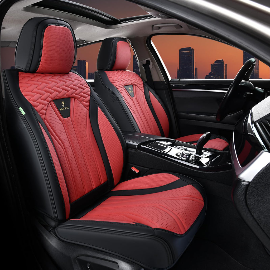 FLORICH Leather Seat Covers, Car Seat Covers Full Set, Car Seat Protectors 5 Seats, Automotive Seat Covers Driver Seat Covers Fit for Most Cars Trucks SUV-Black&Burgundy