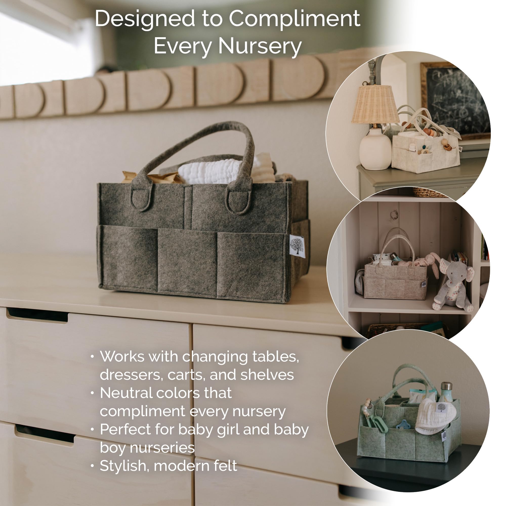 Parker Baby Co. Felt Diaper Caddy Organizer - Large, Charcoal
