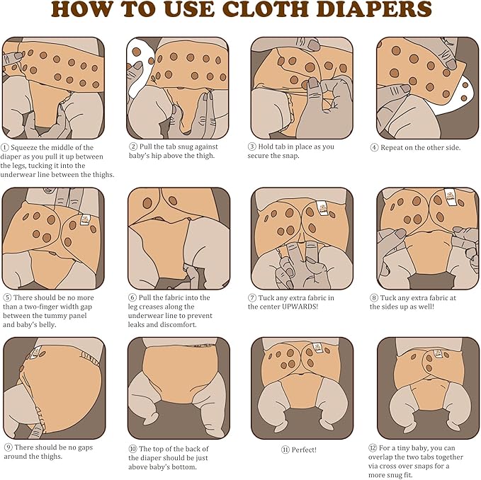 Mama Koala 3.0 Cloth Diapers for Babies with AWJ Lining, 6 Pack with 6 Natural Cloth Diaper Inserts - Reusable and Washable Pocket Diapers (Natural Elements)