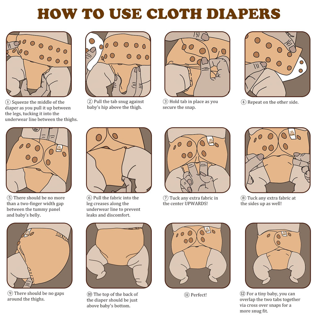 Mama Koala 3.0 Pocket Cloth Diapers for Babies with AWJ Lining, 6 Pack with 6 4-Layer Natural Cloth Diaper Inserts - Reusable and Washable Pocket Diapers (Black and White)