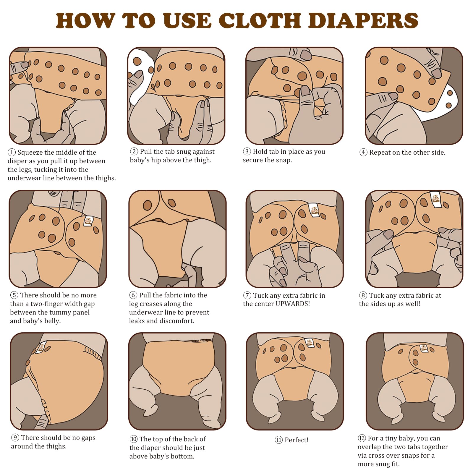 Mama Koala 3.0 Pocket Cloth Diapers for Babies with AWJ Lining, 6 Pack with 6 4-Layer Natural Cloth Diaper Inserts - Reusable and Washable Pocket Diapers (Black and White)