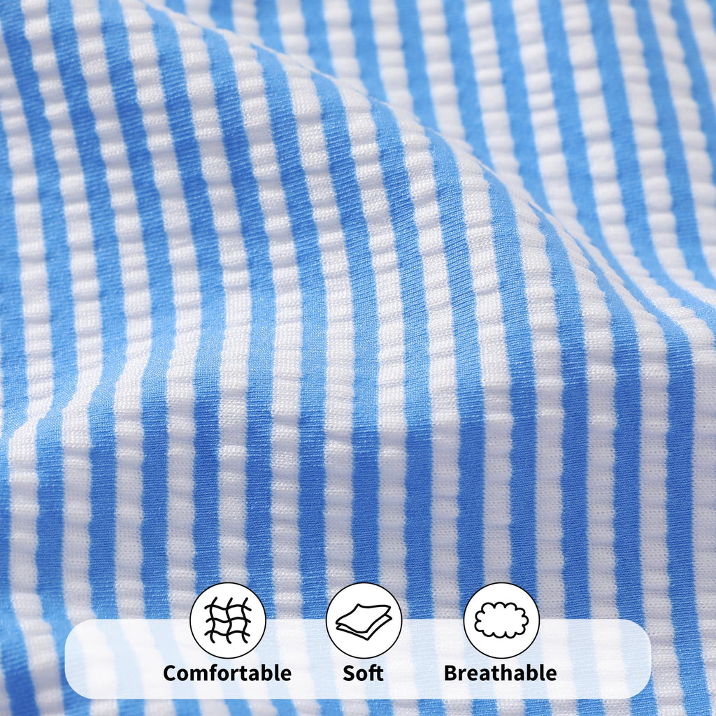 Happy Town Toddler Swimsuit Girl Solid Color Stripe One-Piece Baby Bathing Suits (Blue Stripes, 2-3 Years)