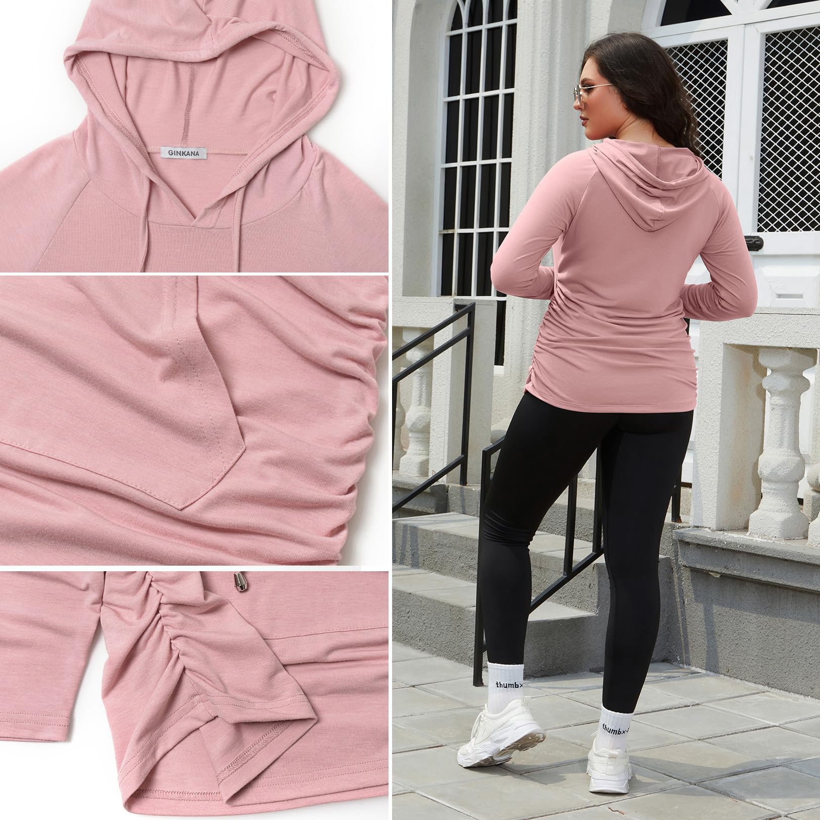 Women's Maternity Hoodie Sweatshirt Long Sleeves Maternity Tops Casual Clothes,Pink,Medium