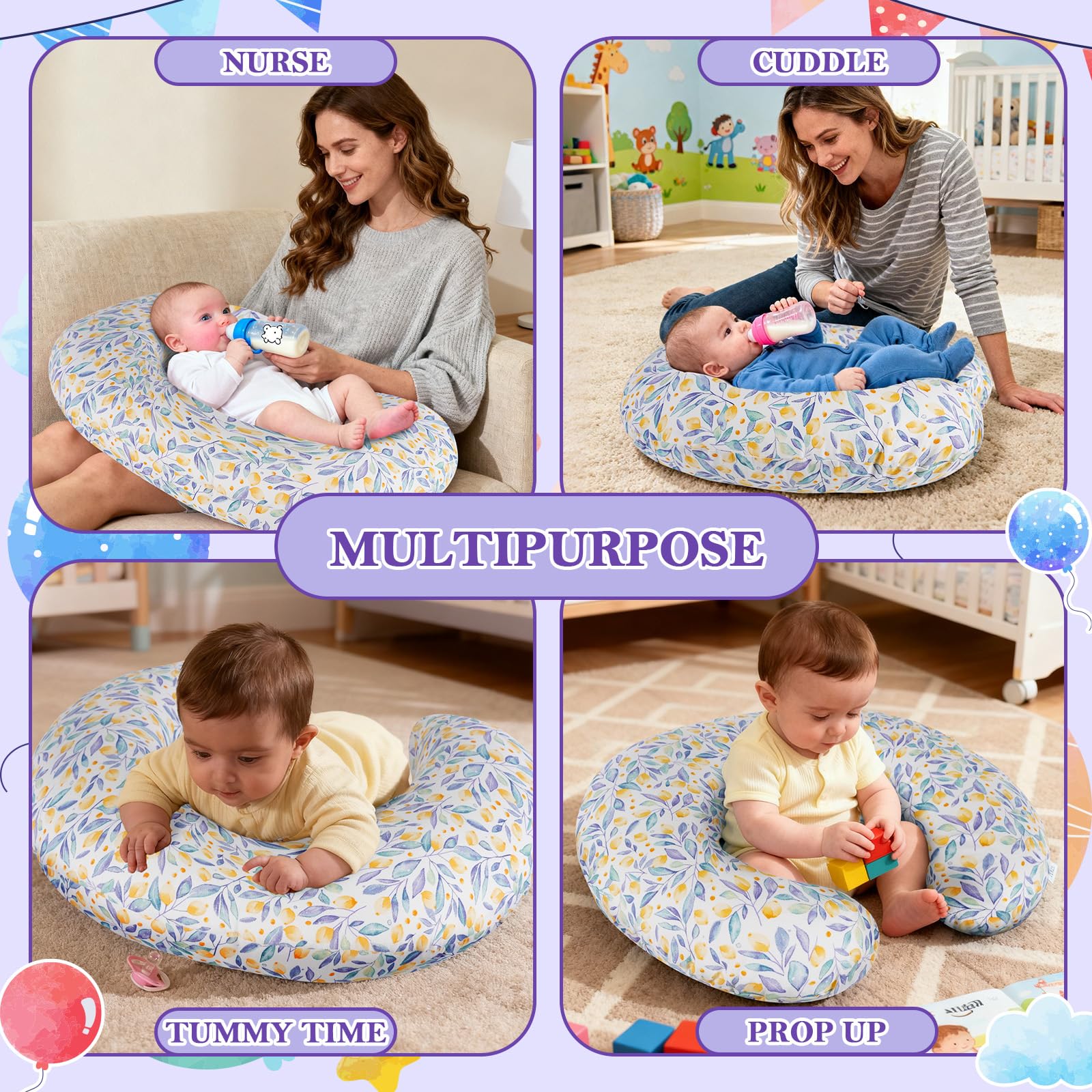 LLCJYYCY Nursing Pillow, Ergonomic Breastfeeding Pillow for Breastfeeding & Bottle Feeding, Standard Size Breathable with Washable Cover, Hypoallergenic, Tummy Time & Sitting Support (0-12Months)