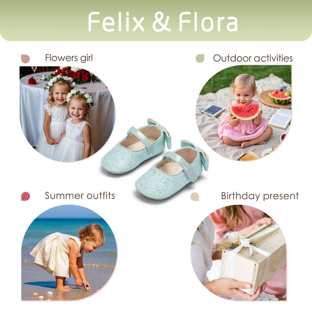 Felix & Flora Soft Sole Blue Baby Walking Shoes - Infant Moccasins Rubber Sole Crib Ballet Flats(Blue,12-18Months)