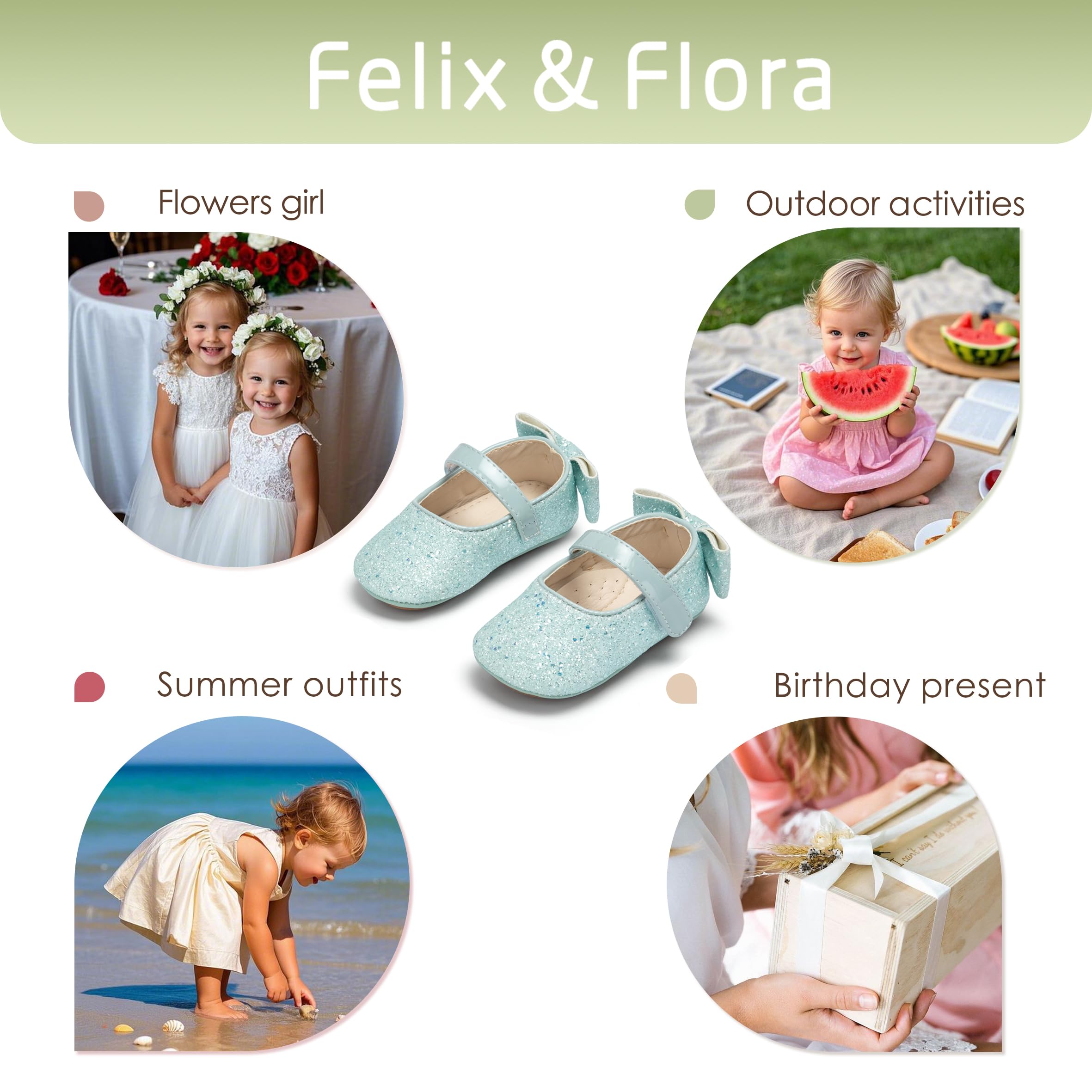 Felix & Flora Soft Sole Blue Baby Walking Shoes - Infant Moccasins Rubber Sole Crib Ballet Flats(Blue,12-18Months)