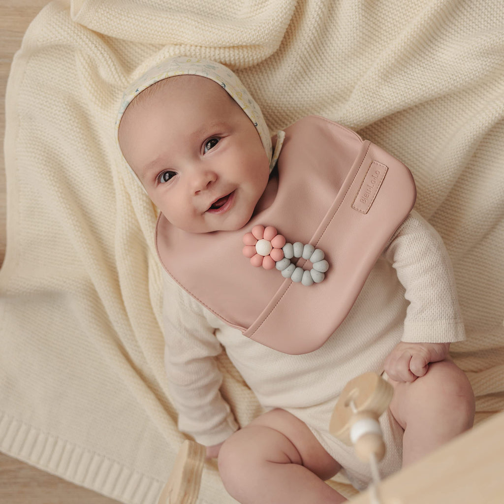 Bleu La La Vegan Leather Easy Clean Baby Bibs with Pocket and Snaps for Infants 0-12 Months (Blush Pink + Mauve)