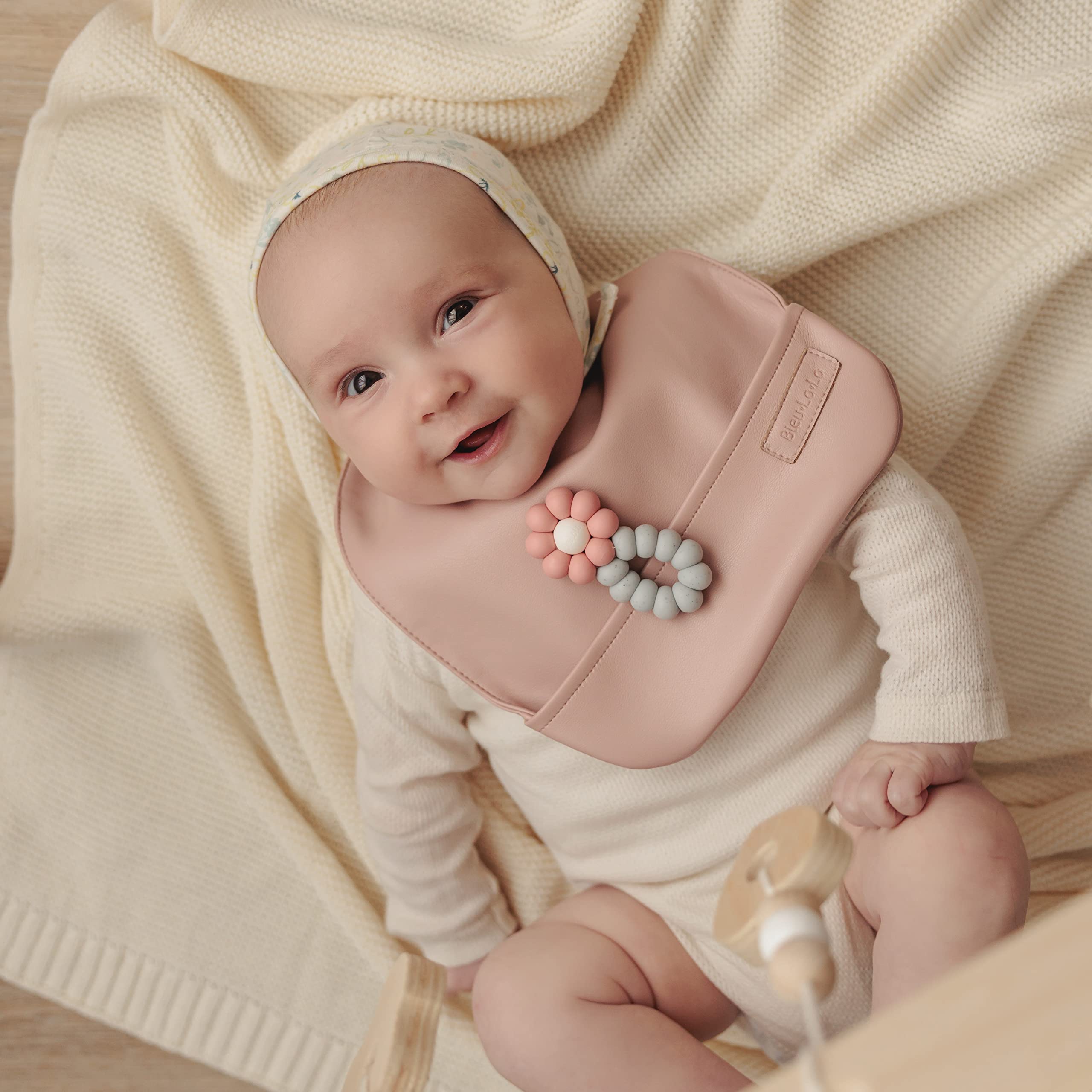 Bleu La La Vegan Leather Easy Clean Baby Bibs with Pocket and Snaps for Infants 0-12 Months (Blush Pink + Mauve)