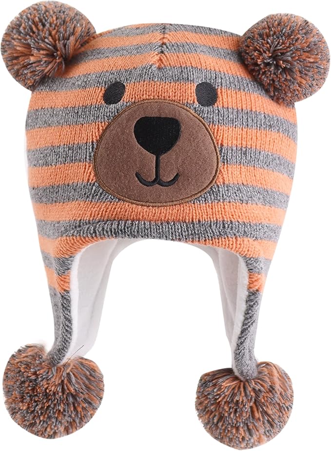 LANGZHEN Toddler Kids Infant Winter Hat,Earflap Knit Warm Cap Fleece Lined Beanie for Baby Boys Girls