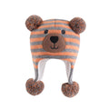 LANGZHEN Toddler Kids Infant Winter Hat,Earflap Knit Warm Cap Fleece Lined Beanie for Baby Boys Girls (Bear -Grey Orange Stripe, 2-4 T)