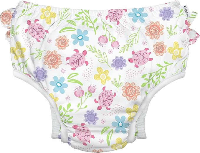 green sprouts Baby Toddler Eco Ruffle Snap Swim Diaper - White Turtle Floral - 4T