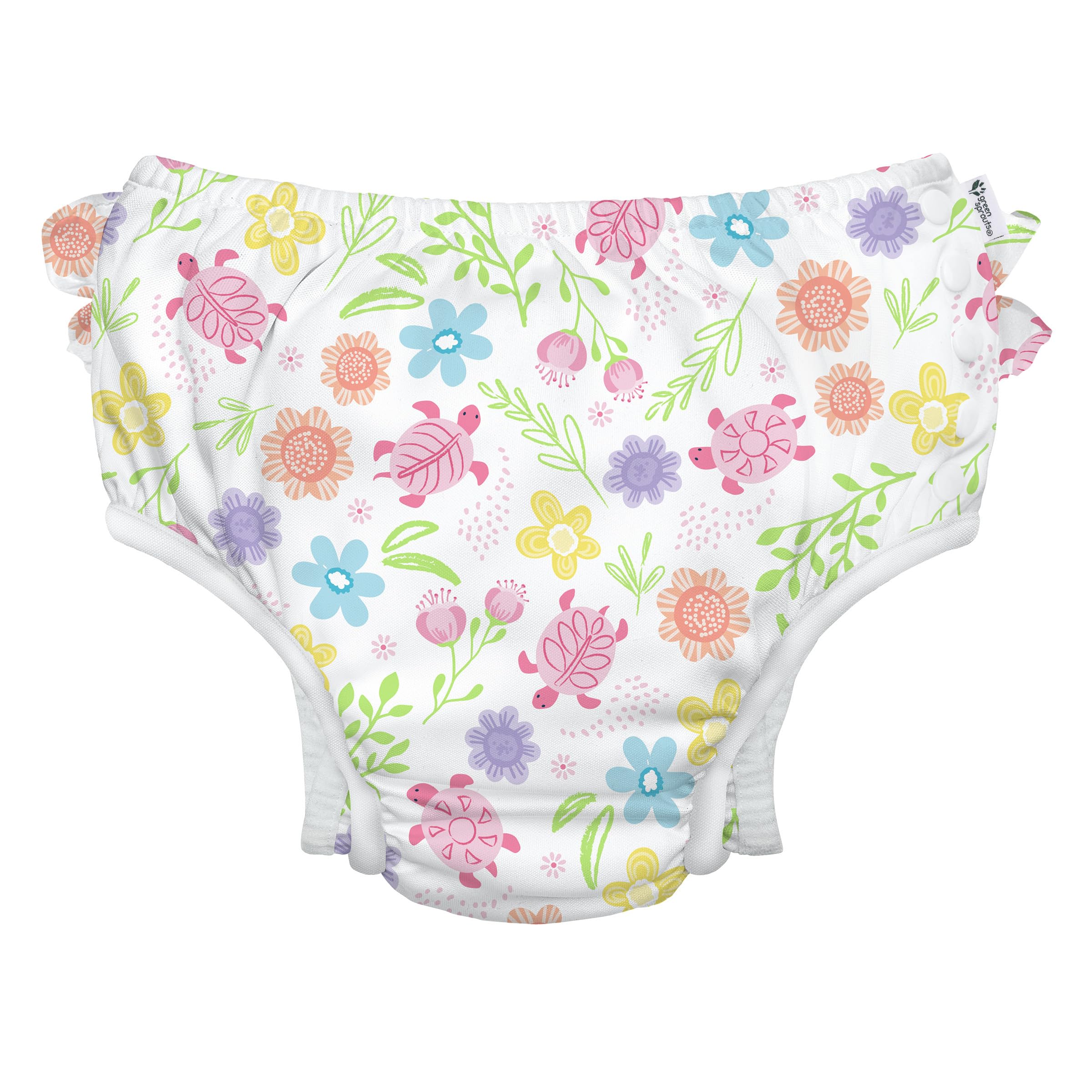 green sprouts Baby Toddler Eco Ruffle Snap Swim Diaper - White Turtle Floral - 12mo