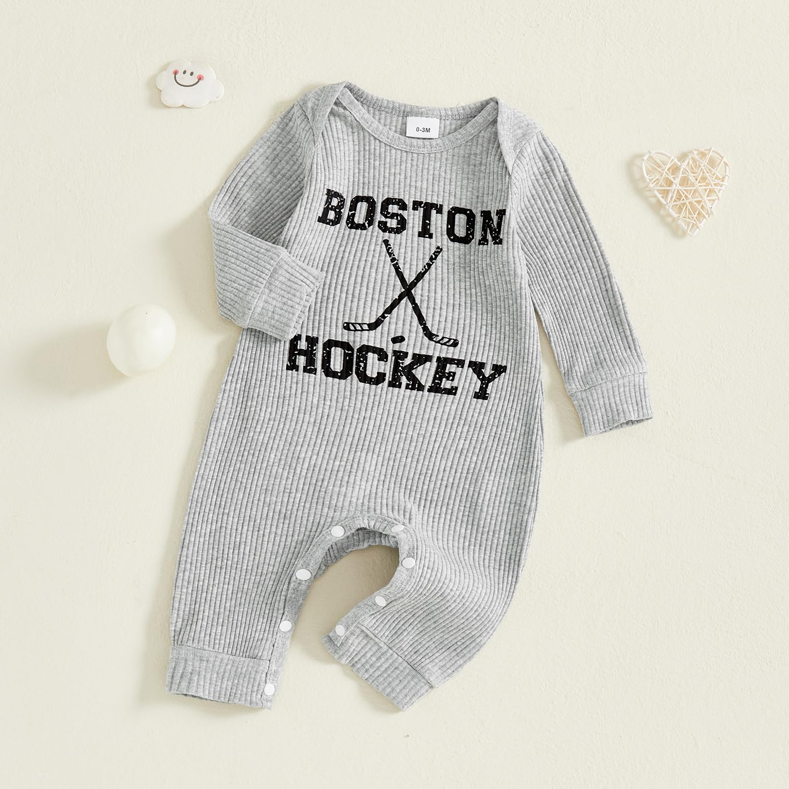 Fernvia Newborn Baby Boy Clothes Letters Print Bodysuit 3 6 9 12 18 Months Long Sleeve Jumpsuit with Hat 2PCS Outfits Set (E Dark Grey, 6-12 Months)