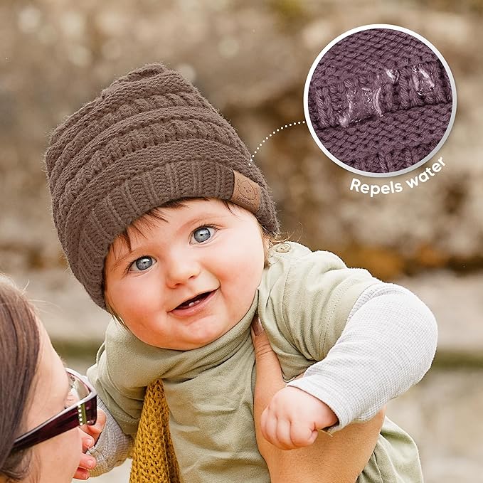 3-Pack Baby Beanies for Boys, Girls - Stretchy Knit Baby Hats, Cute Newborn & Toddler Winter Hat, Soft & Warm Infant Beanie 6-36 Months (Dune, M)