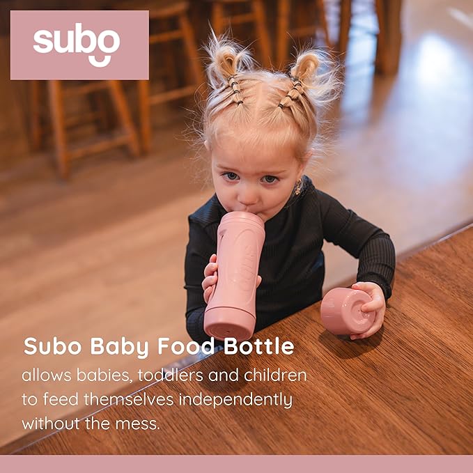 Subo Baby Food Bottle | No Mess Baby Toddler Self Feeder | Squeeze Free Design for Purees, Smoothies, Yogurt, Oatmeal, or Thickened Liquids | Reusable Silicone Washable Cup (Rose)