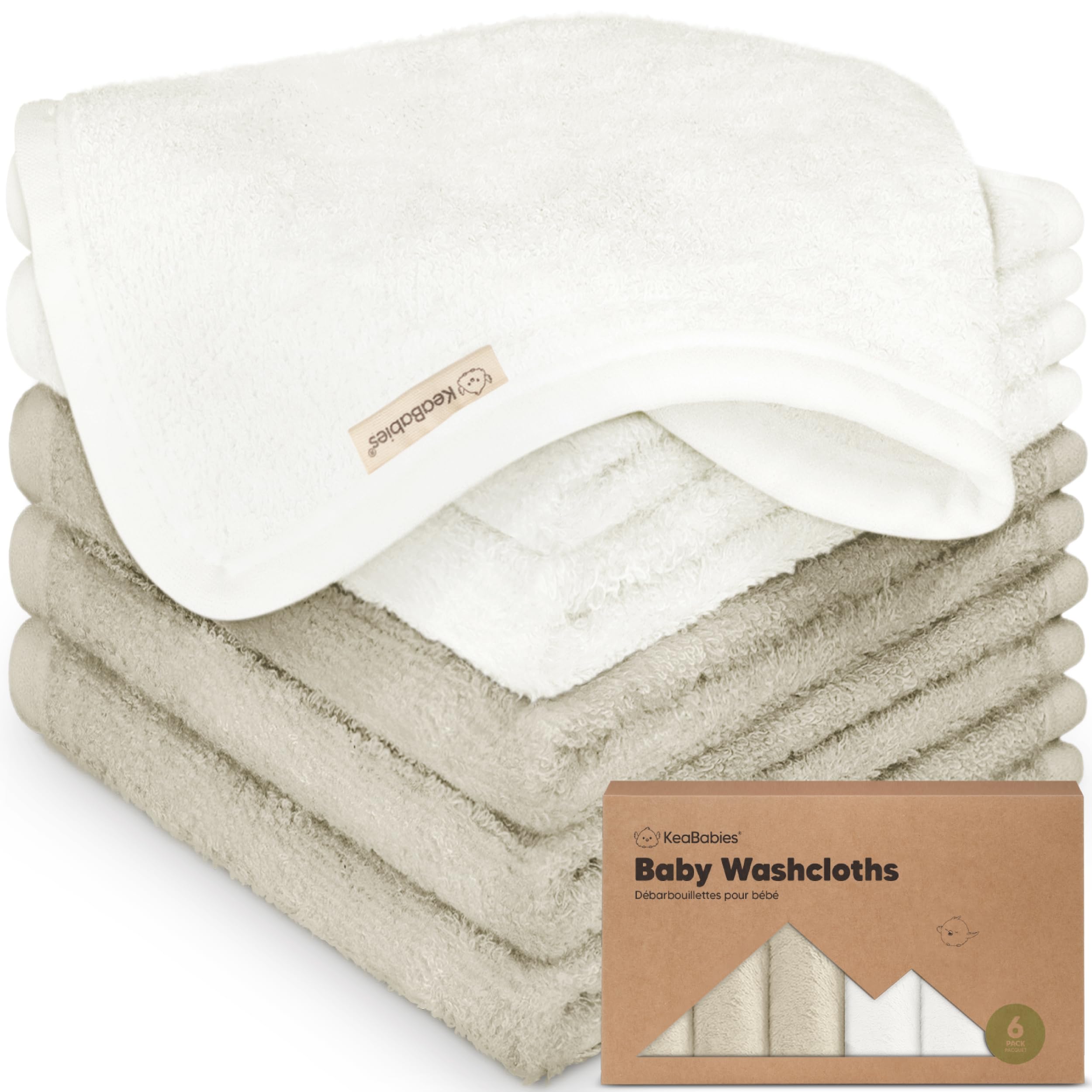 6-Pack Baby Washcloths, Soft Absorbent Washcloths for Face, Body (White/Stone)