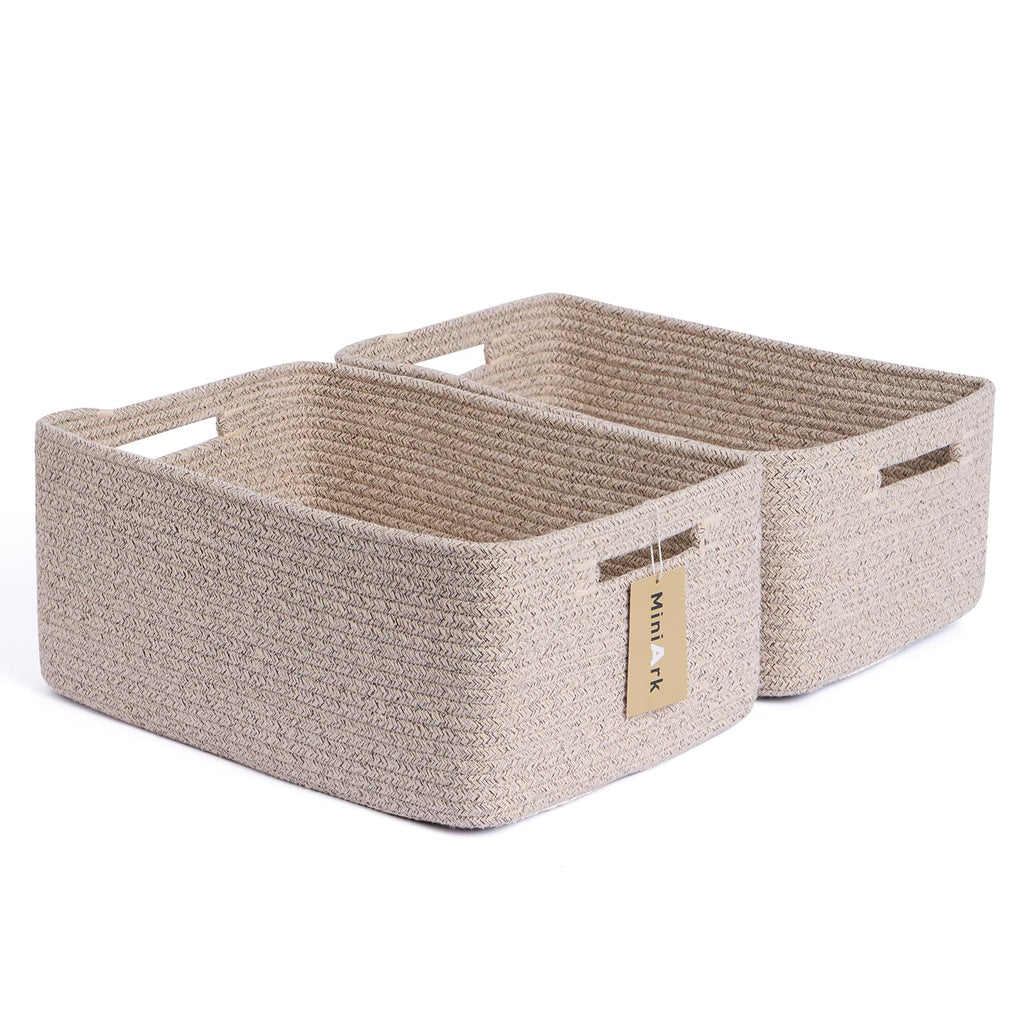 MiniArk Large Storage Baskets for Shelves, 17 x 13 x 7.5” Closet Organizers Bins for Clothes Blanket Towels, Baby Nursery, Toy Baskets Box, Woven Rope Baskets, 2 Packs Mixed Brown