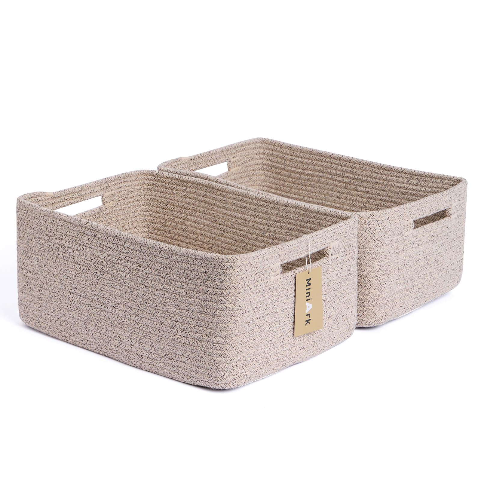 MiniArk Large Storage Baskets for Shelves, 17 x 13 x 7.5” Closet Organizers Bins for Clothes Blanket Towels, Baby Nursery, Toy Baskets Box, Woven Rope Baskets, 2 Packs Mixed Brown