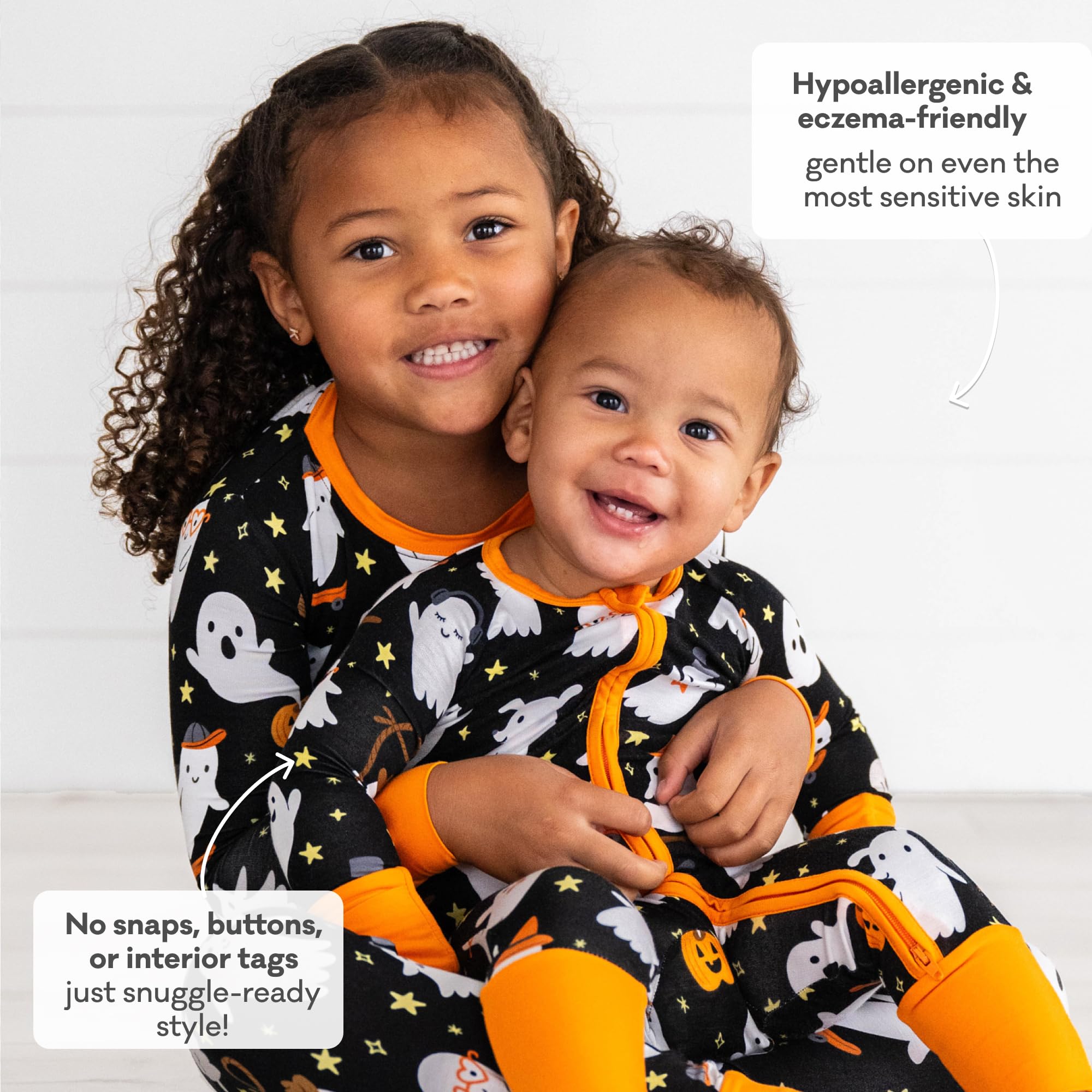 Little Sleepies Halloween Pajamas for Baby Boys & Girls, Viscose from Bamboo Baby Pajamas, Newborn Sleepers, 2-Way Zipper PJs, Friendly Ghosts, 3-6M