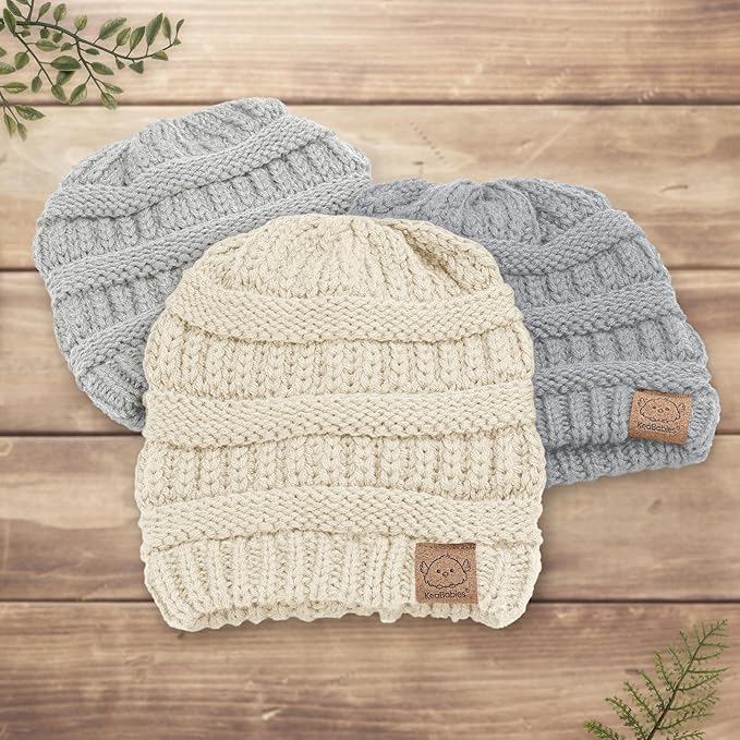 3-Pack Baby Beanies for Boys, Girls - Stretchy Knit Baby Hats, Cute Newborn & Toddler Winter Hat, Soft & Warm Infant Beanie 0-6 Months (Cloud, S)