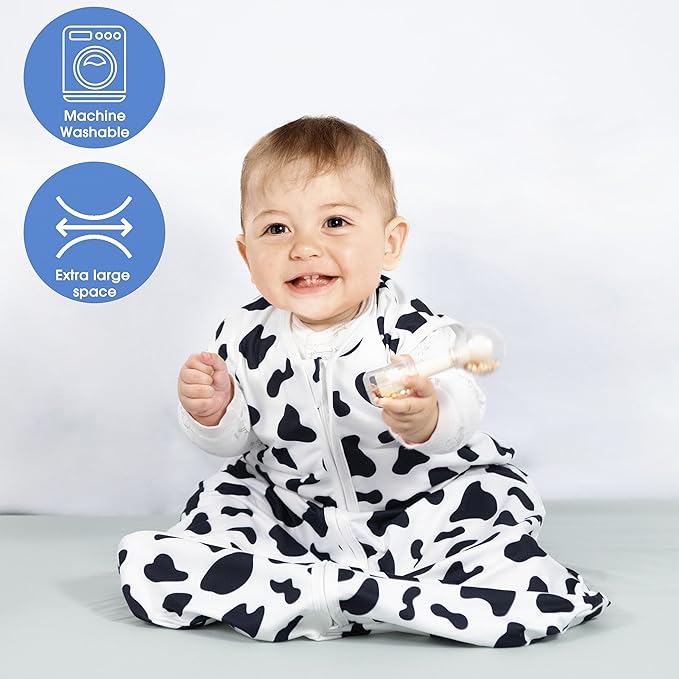 Baby Sleep Sack 18-24 Months Baby Wearable Blanket 100% Rayon Cotton 2-Way Zipper Toddler Sleeping Sack，Comfy Soft Lightweight TOG 0.3（Cow Print）