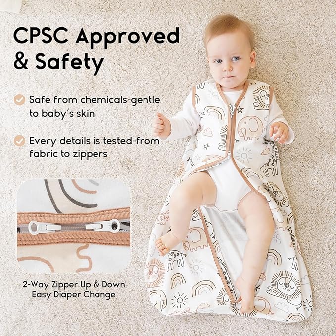 Yoofoss Baby Sleep Sack 12-18 Months 0.5 Tog Wearable Blanket for Baby, 3 Pack 100% Organic Cotton Infant Toddler Sleeping Sack 2-Way Zipper Lightweight Sleep Sack