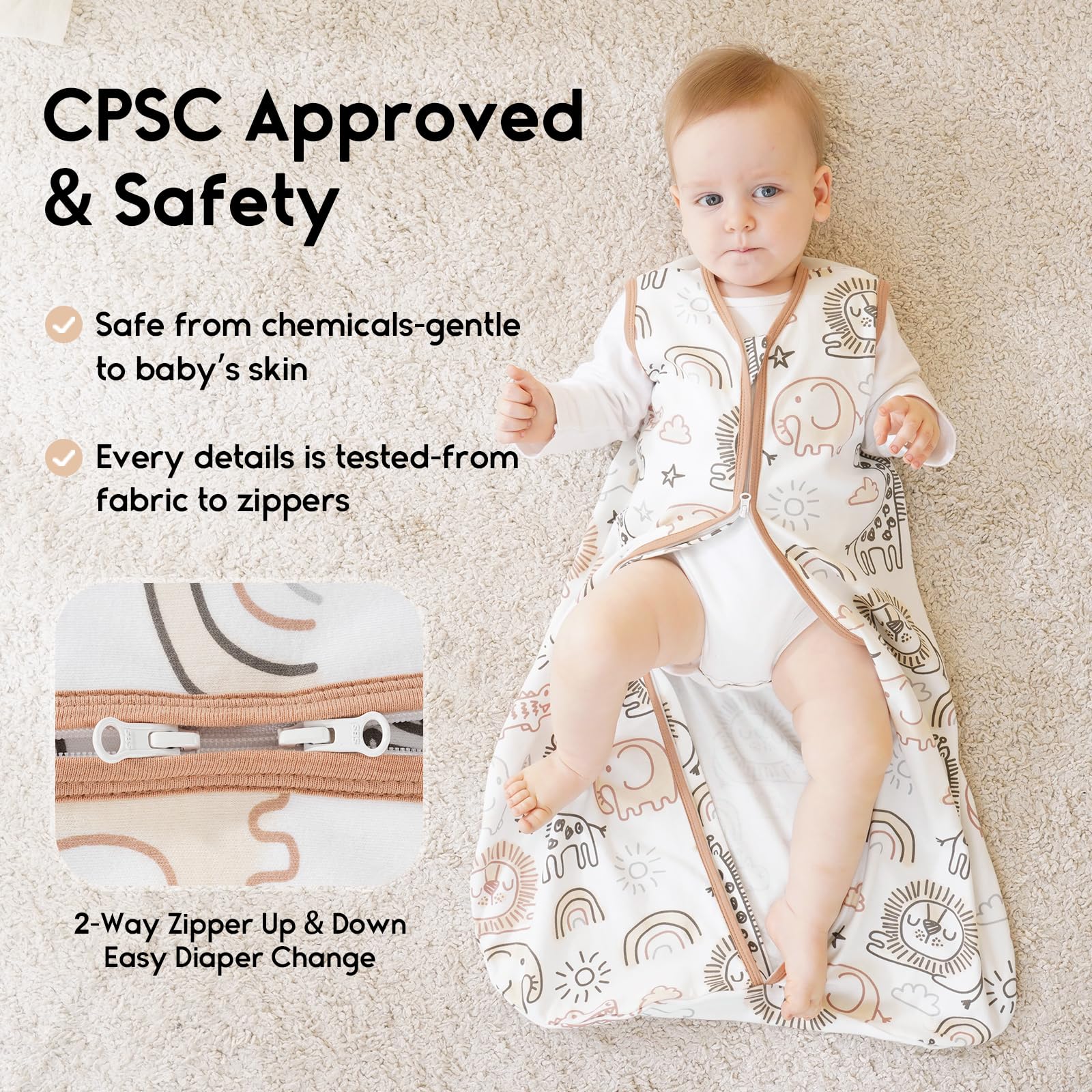 Yoofoss Baby Sleep Sack 18-24 Months 0.5 Tog Wearable Blanket for Baby, 3 Pack 100% Organic Cotton Infant Toddler Sleeping Sack 2-Way Zipper Lightweight Sleep Sack