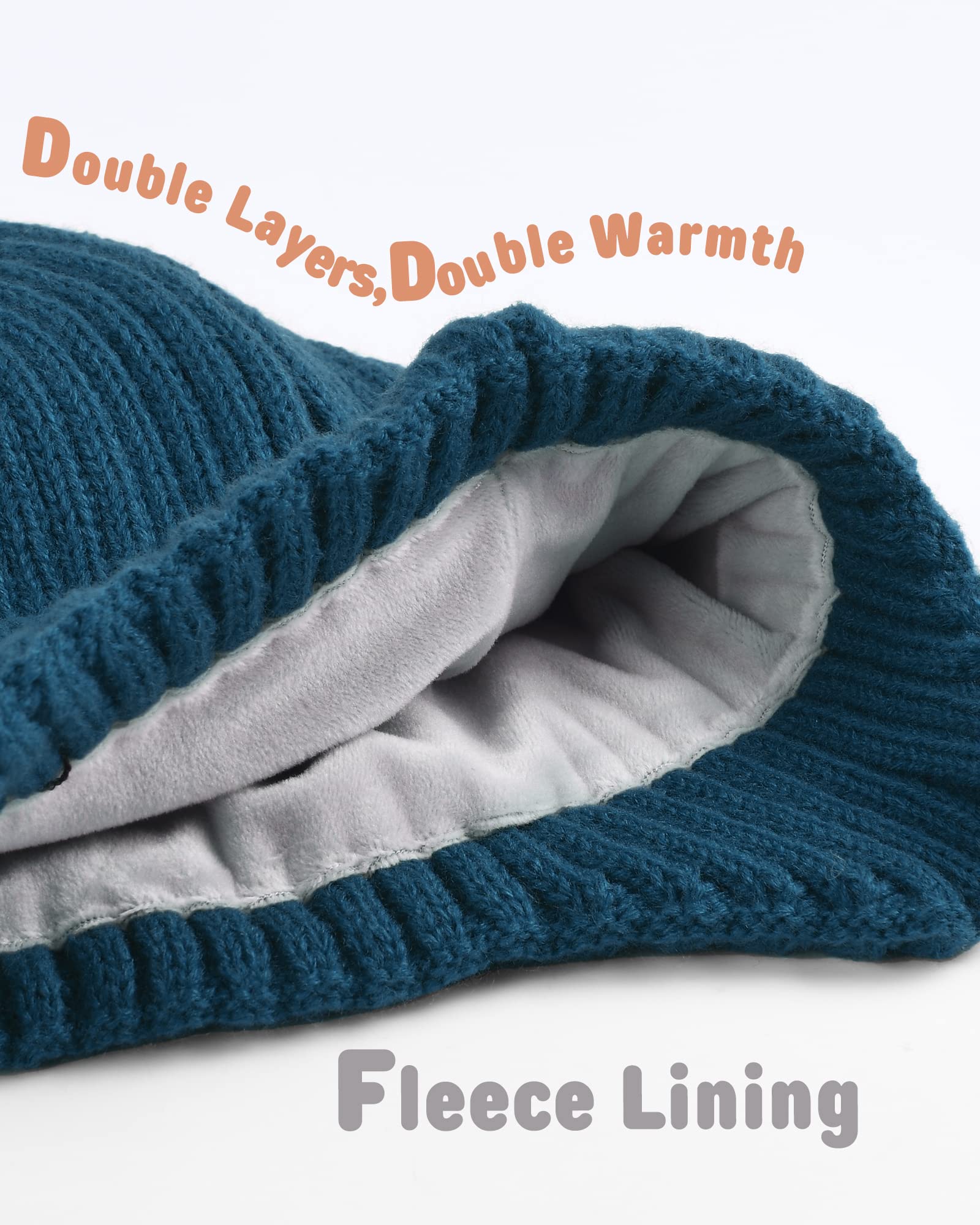 Baby Beanie Fleece Lined Toddler Winter Hat with Ear Flaps Little Girls Boys Warm Hats Cute Beanies for Kids Blue